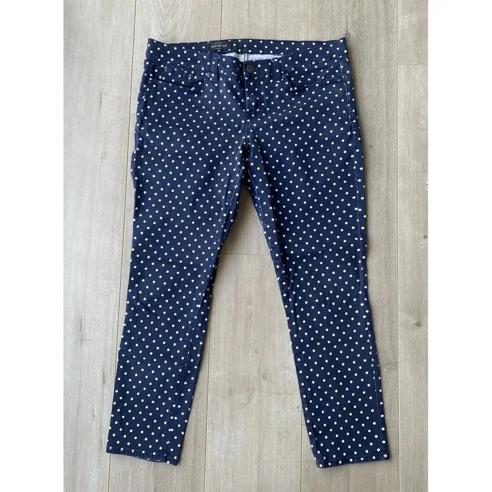 J.Crew Sz 32 Toothpick Skinny‎ Ankle Pants in Navy With White Dots Size